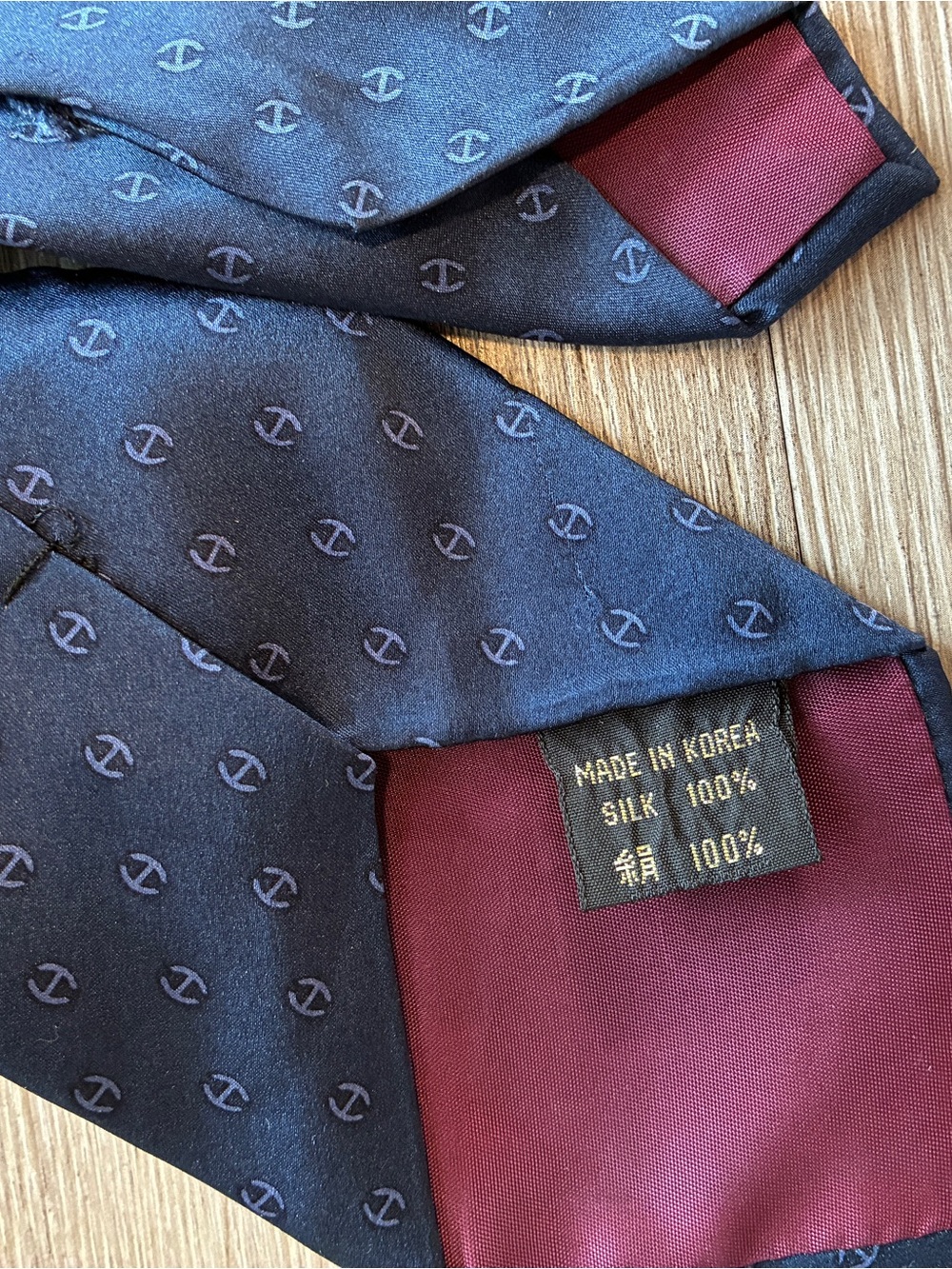 Classic Navy Tie with Tonal Micro Emblem